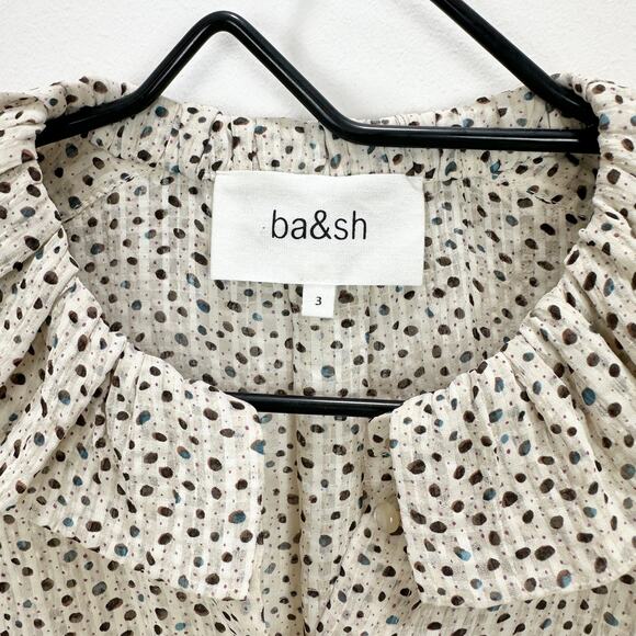 BA&SH Chiffon Blouse Dot Silk Viscose Ruffle Collar Romantic Preppy Large - Picture 6 of 13